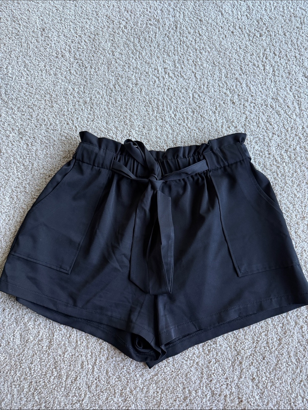 Windsor Black High-Rise Paperbag Tie-Waist Shorts